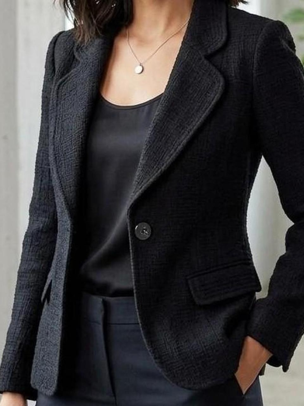 Armani Collezioni Black Textured Single-Button Blazer